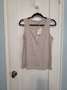 Hem & Thread Light Beige Sleeveless Henley Tank